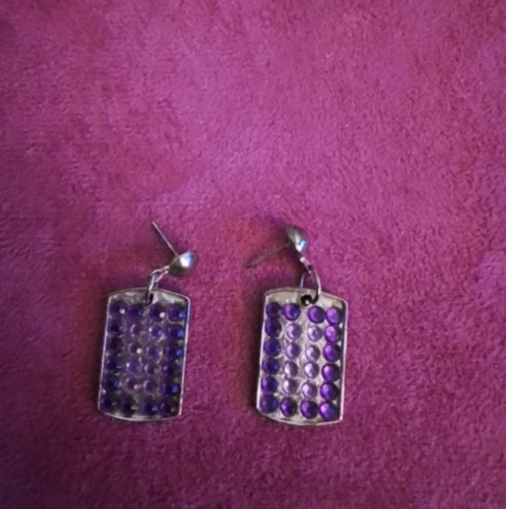 Vintage Purple and Silver Rectangular Earrings